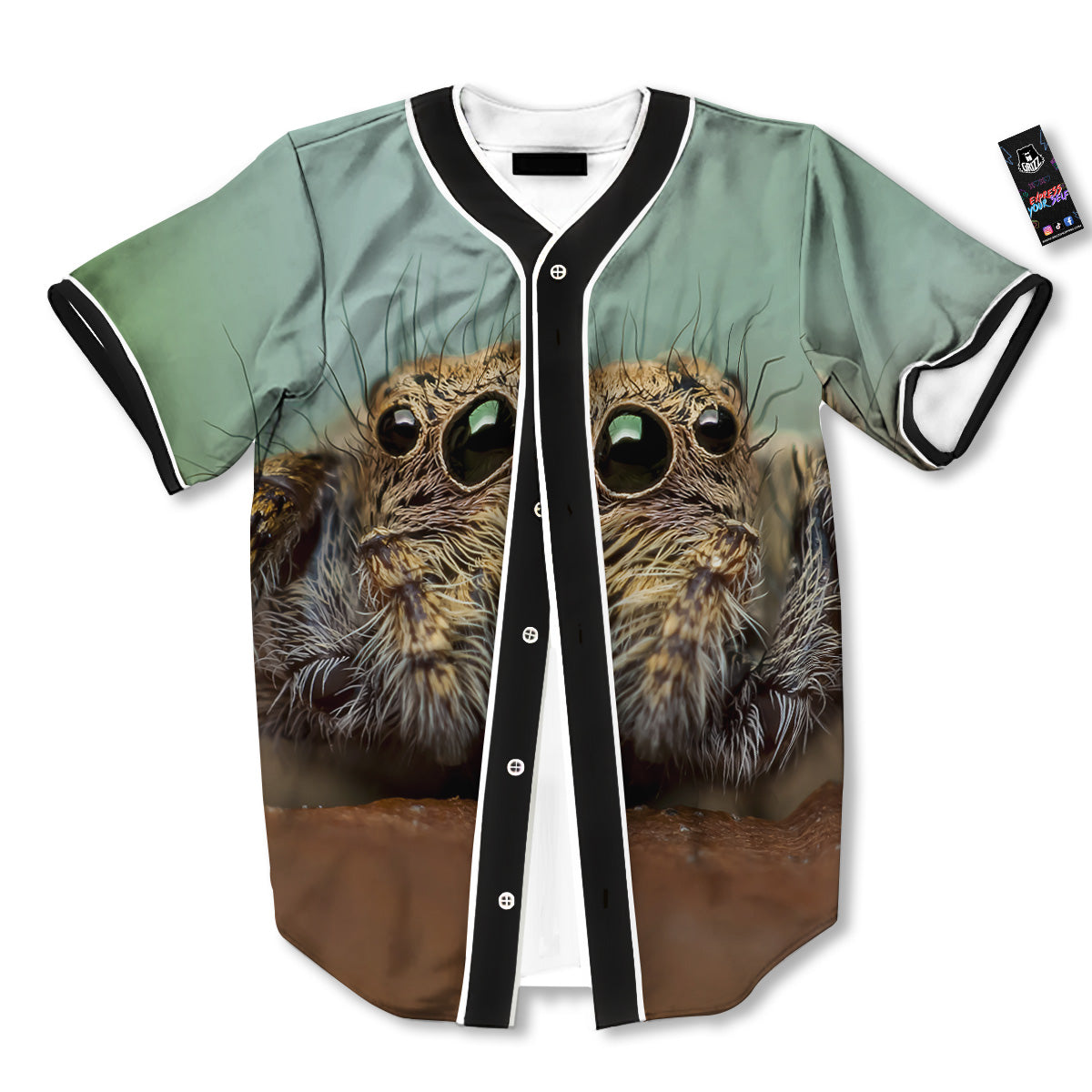 Portrait Spider Print Baseball Jersey-grizzshop
