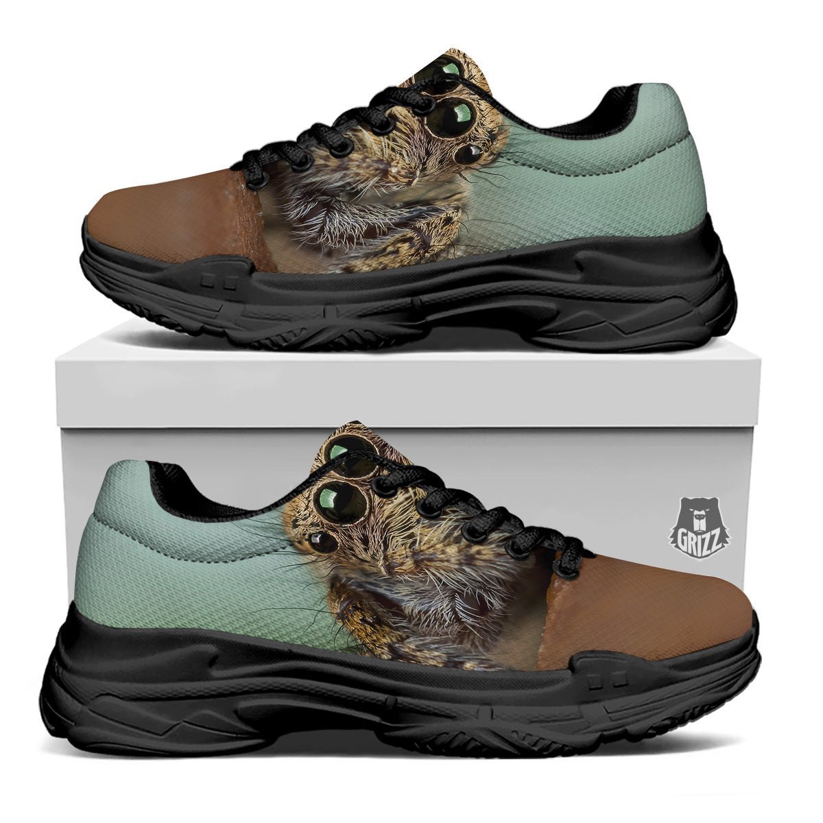 Portrait Spider Print Black Chunky Shoes-grizzshop