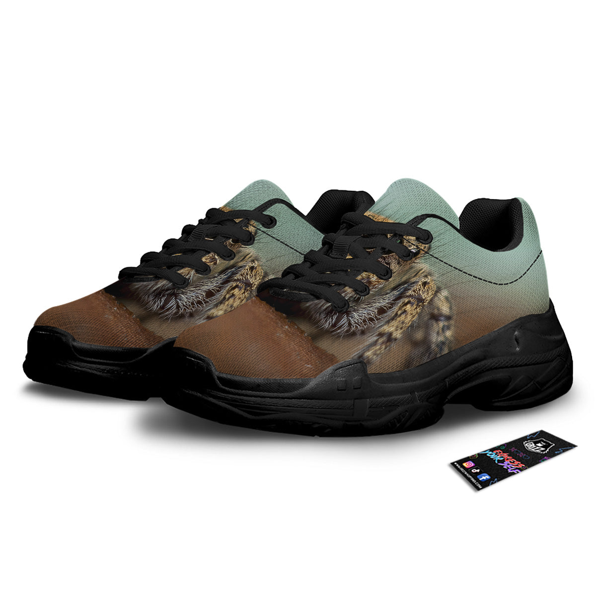 Portrait Spider Print Black Chunky Shoes-grizzshop