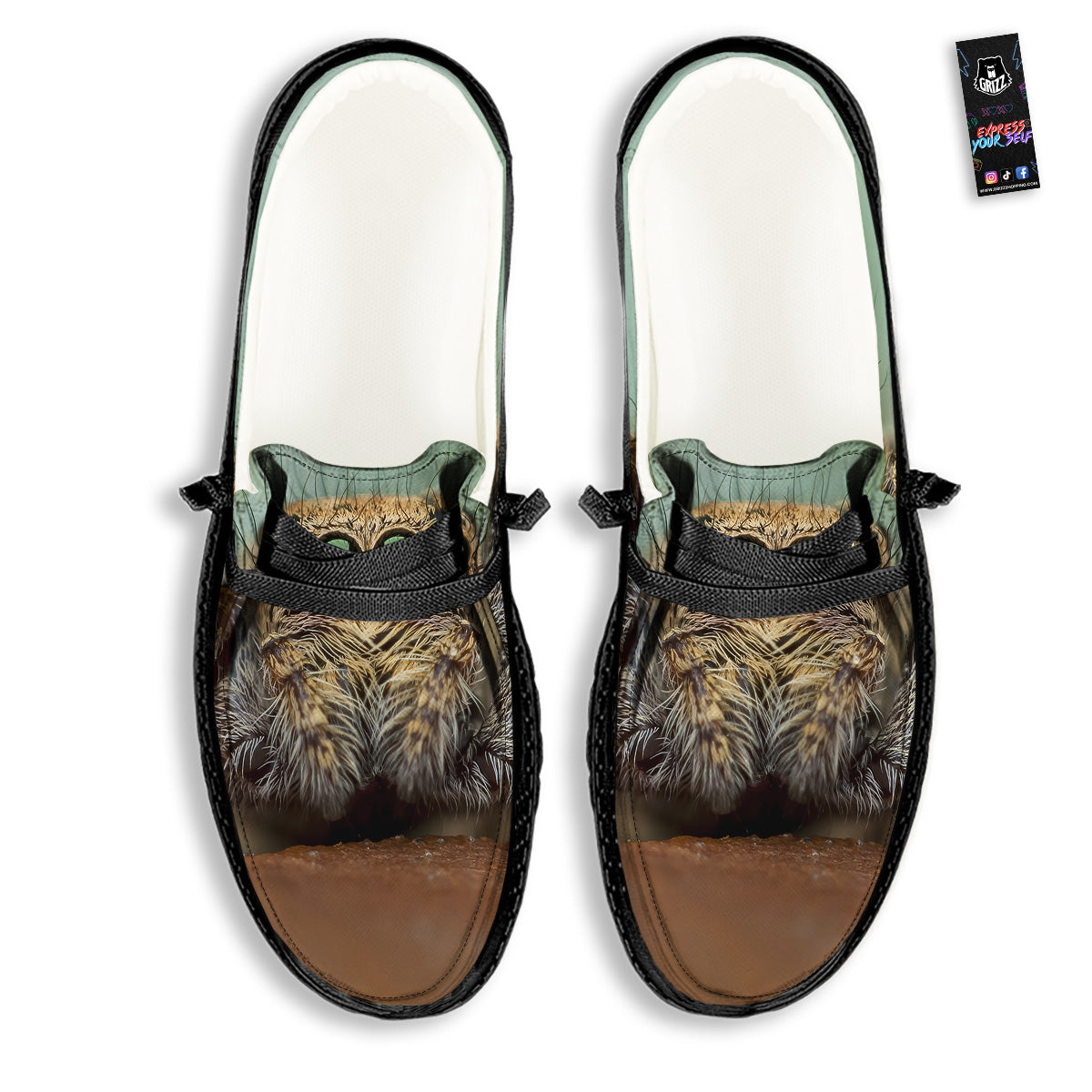 Portrait Spider Print Black Loafers-grizzshop