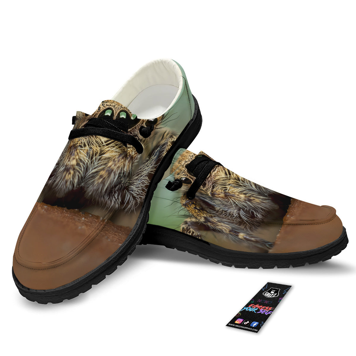 Portrait Spider Print Black Loafers-grizzshop