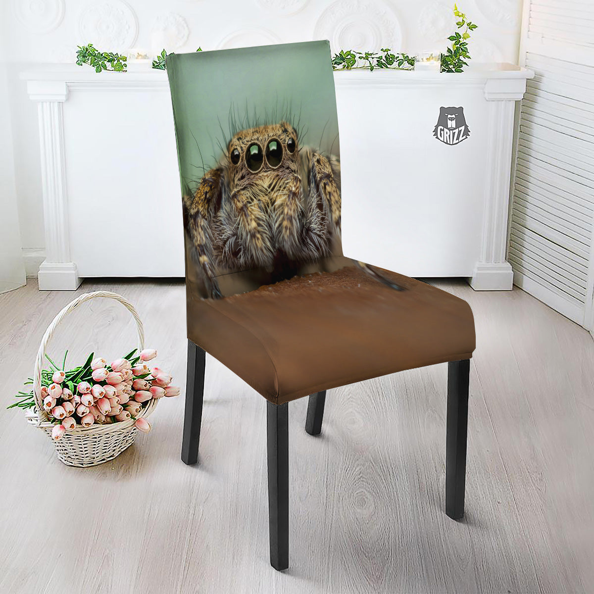 Portrait Spider Print Dining Chair Slipcover-grizzshop