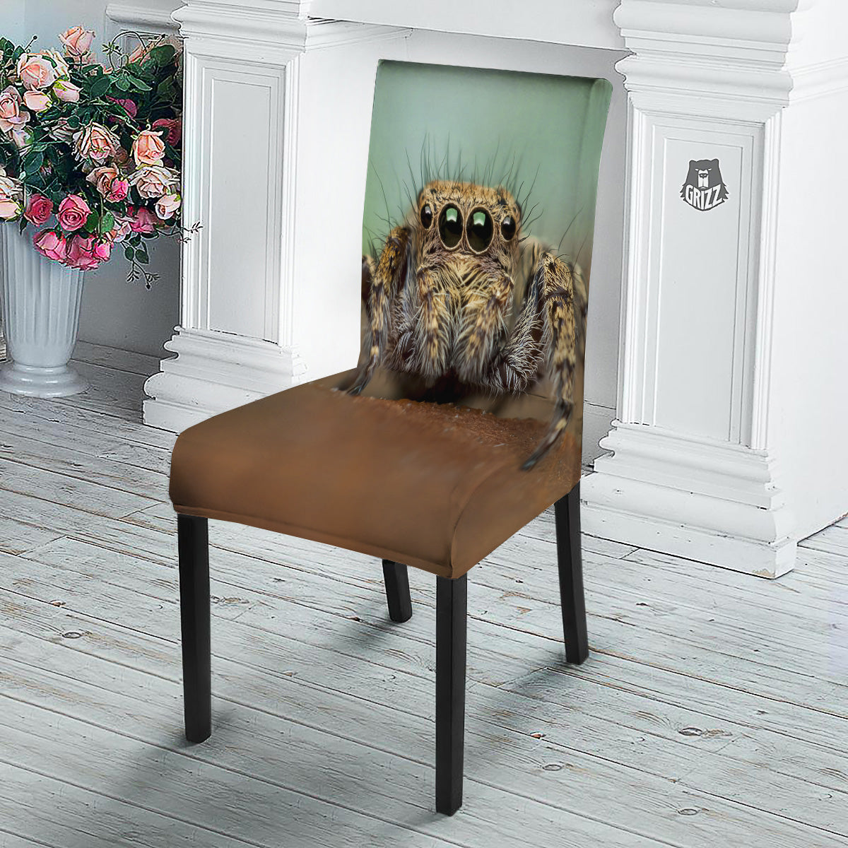 Portrait Spider Print Dining Chair Slipcover-grizzshop