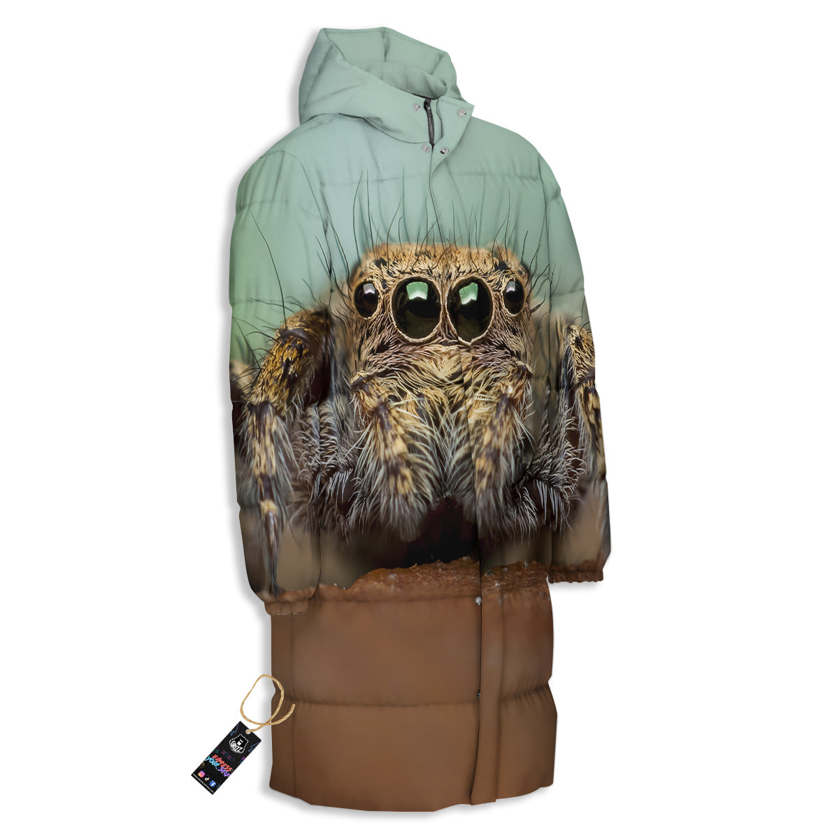 Portrait Spider Print Long Down Jacket-grizzshop