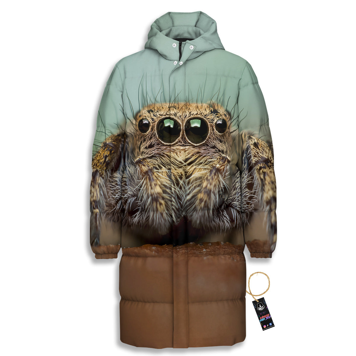 Portrait Spider Print Long Down Jacket-grizzshop