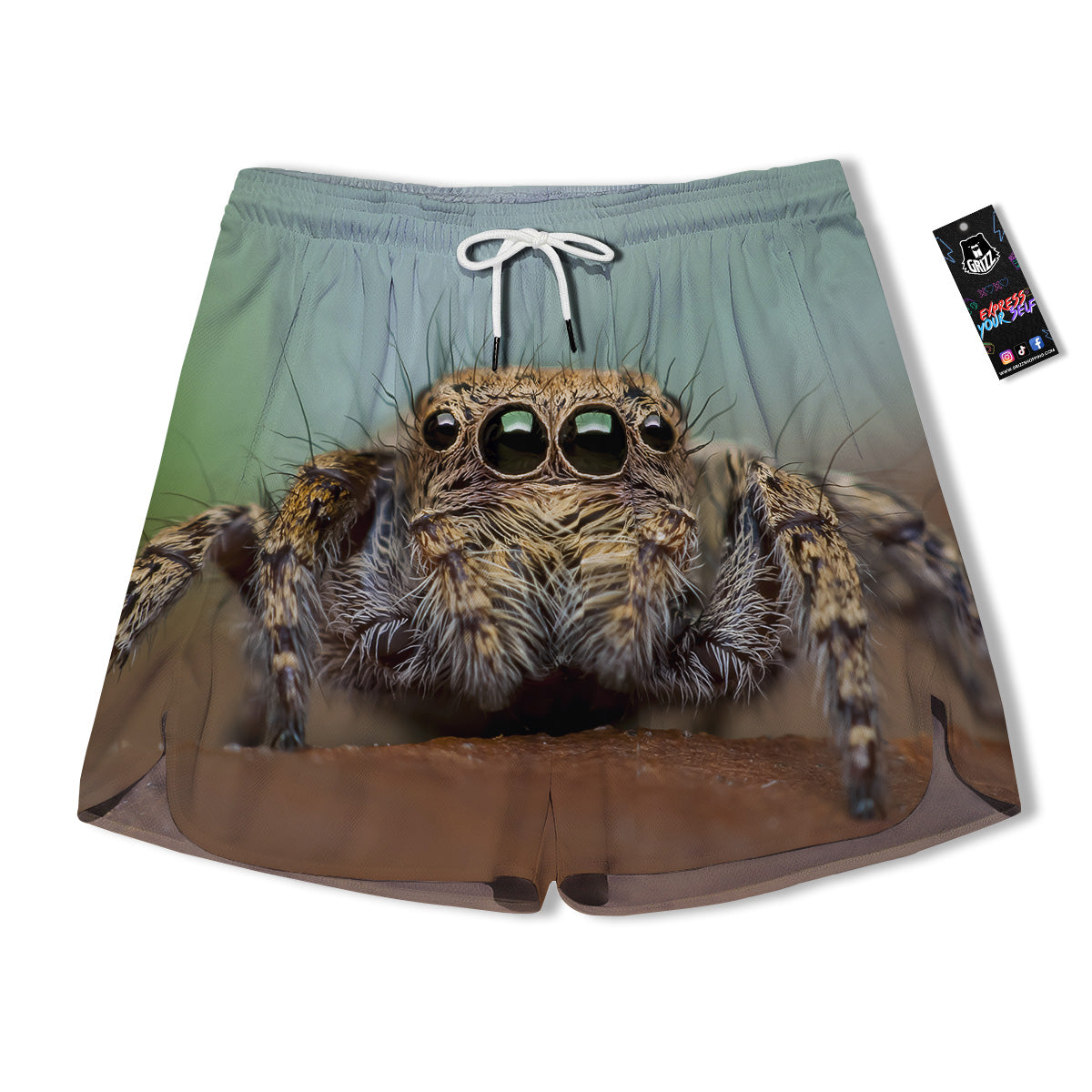 Portrait Spider Print Men's Running Shorts-grizzshop