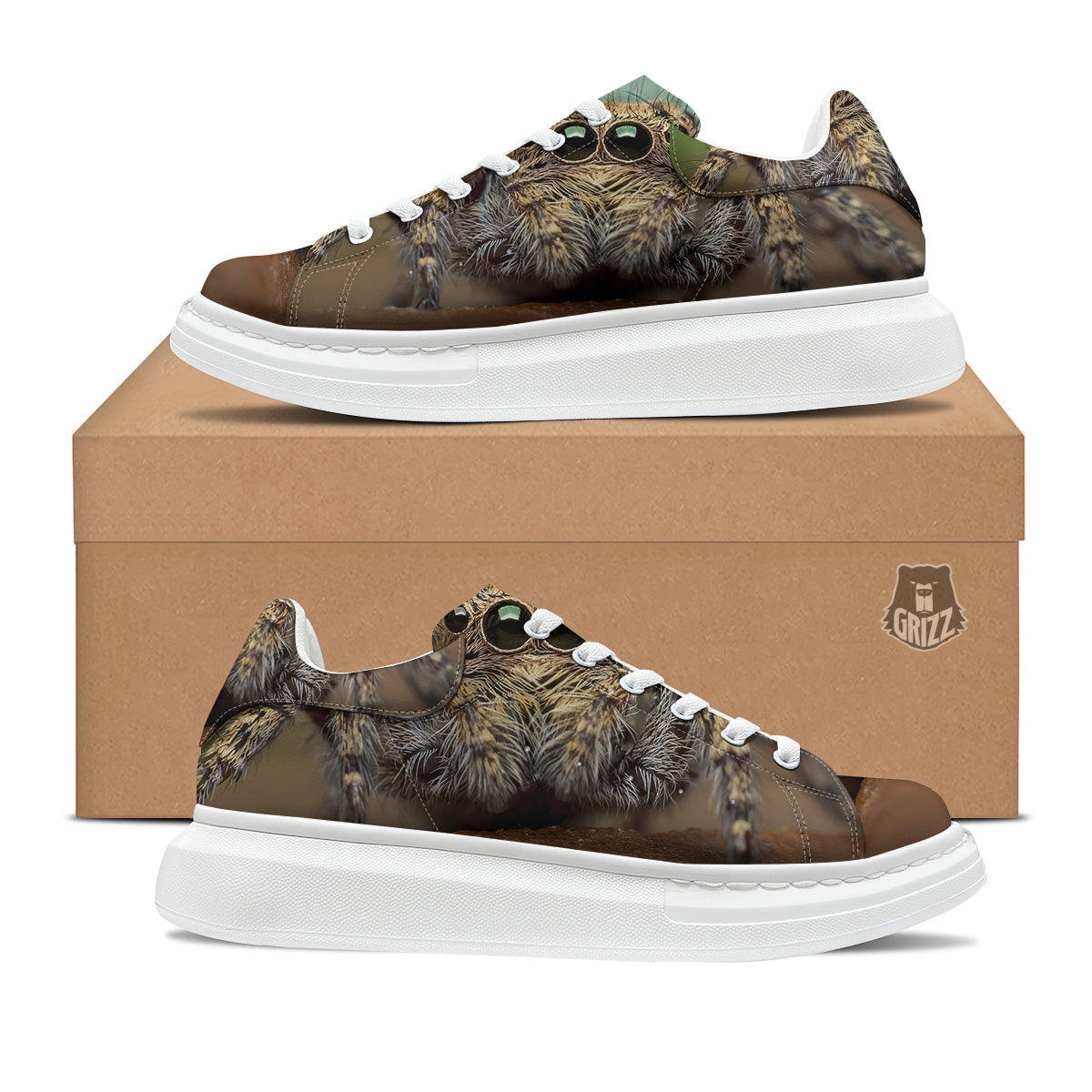 Portrait Spider Print Platform Shoes-grizzshop