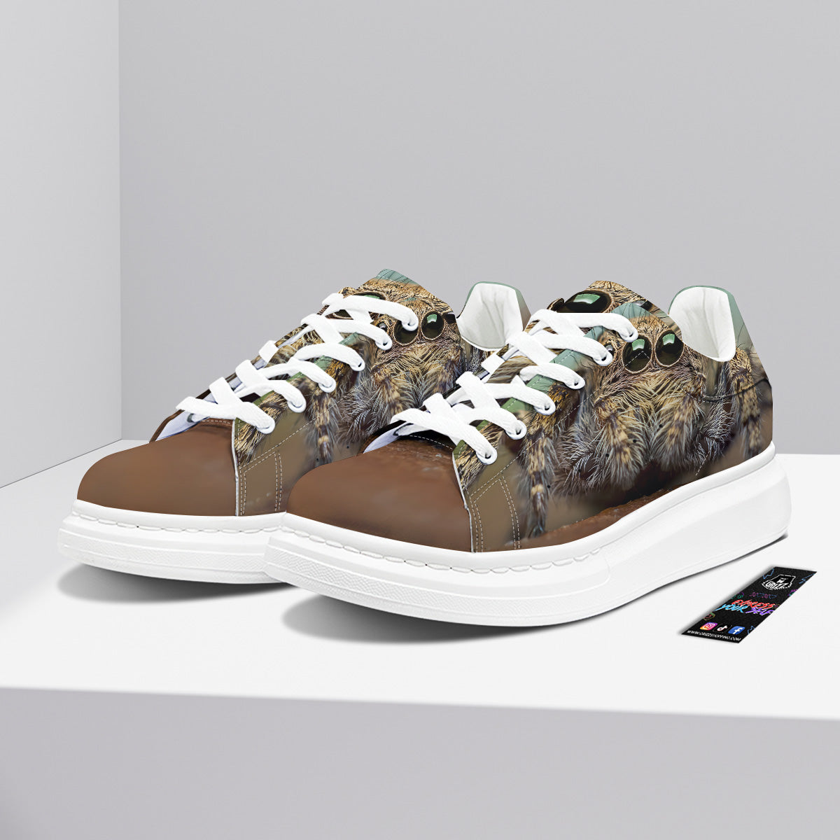 Portrait Spider Print Platform Shoes-grizzshop