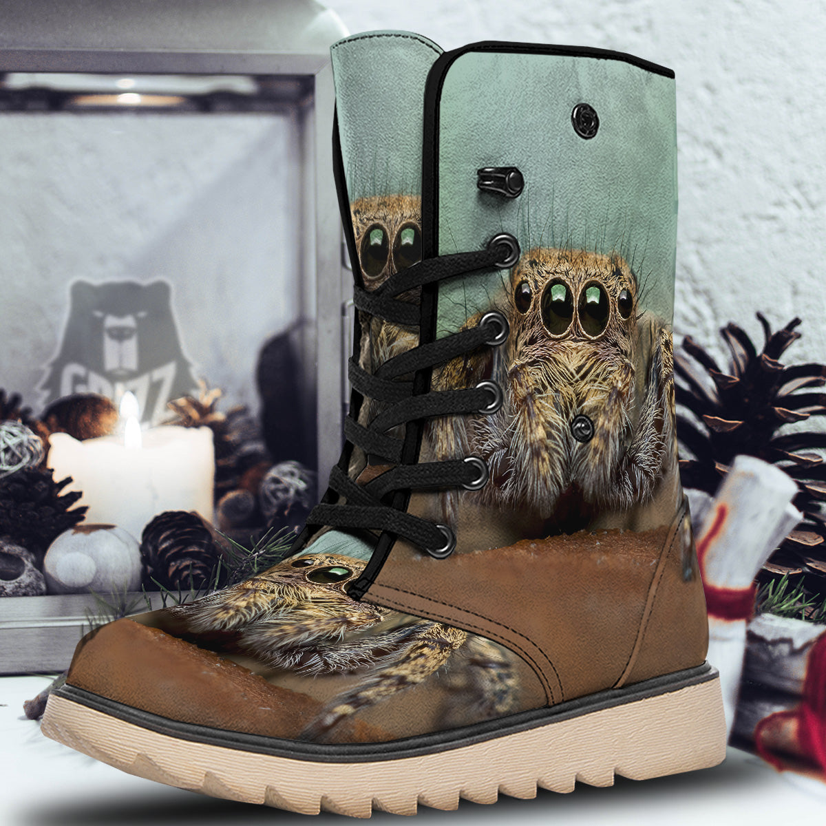 Portrait Spider Print Snow Boots-grizzshop