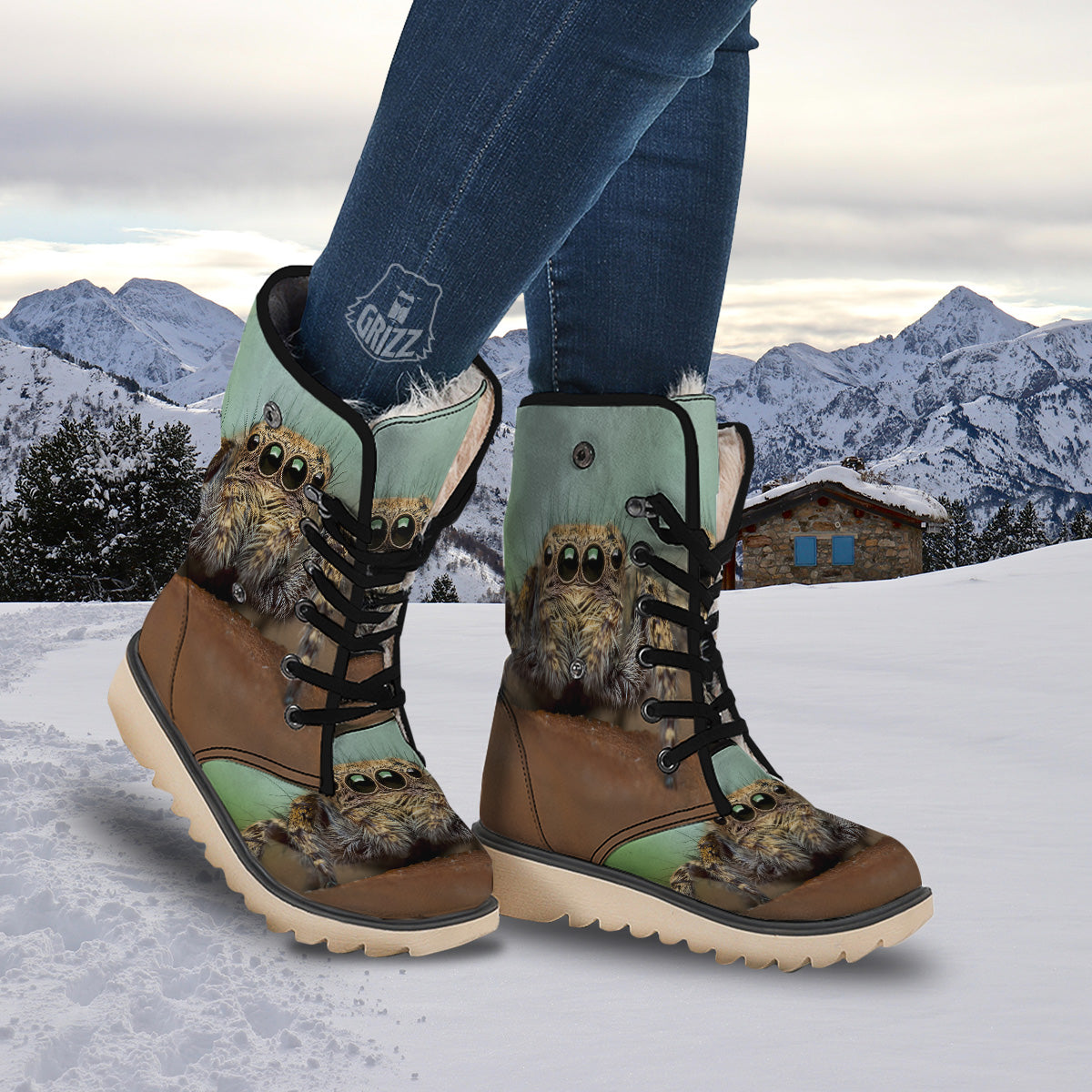 Portrait Spider Print Snow Boots-grizzshop