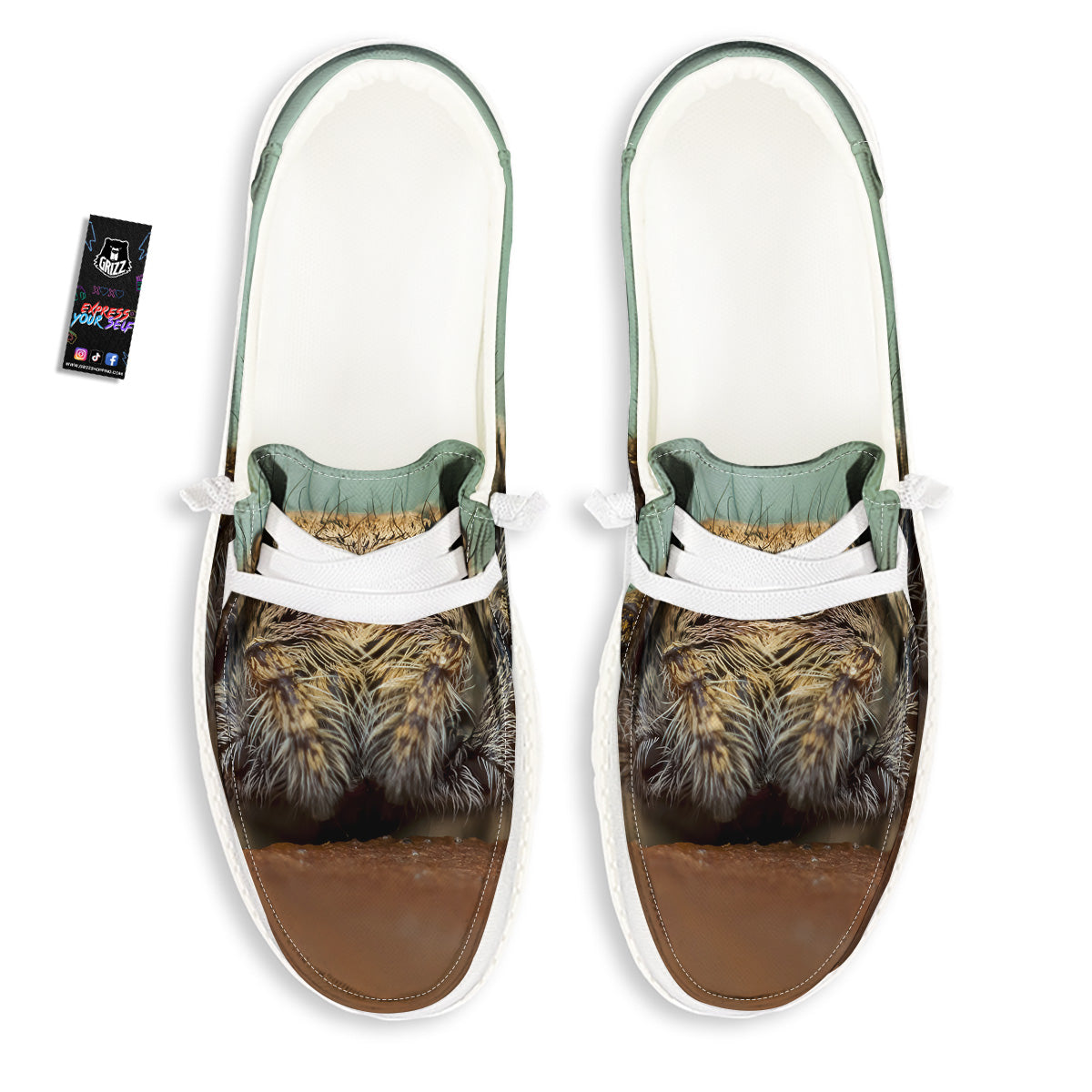 Portrait Spider Print White Loafers-grizzshop