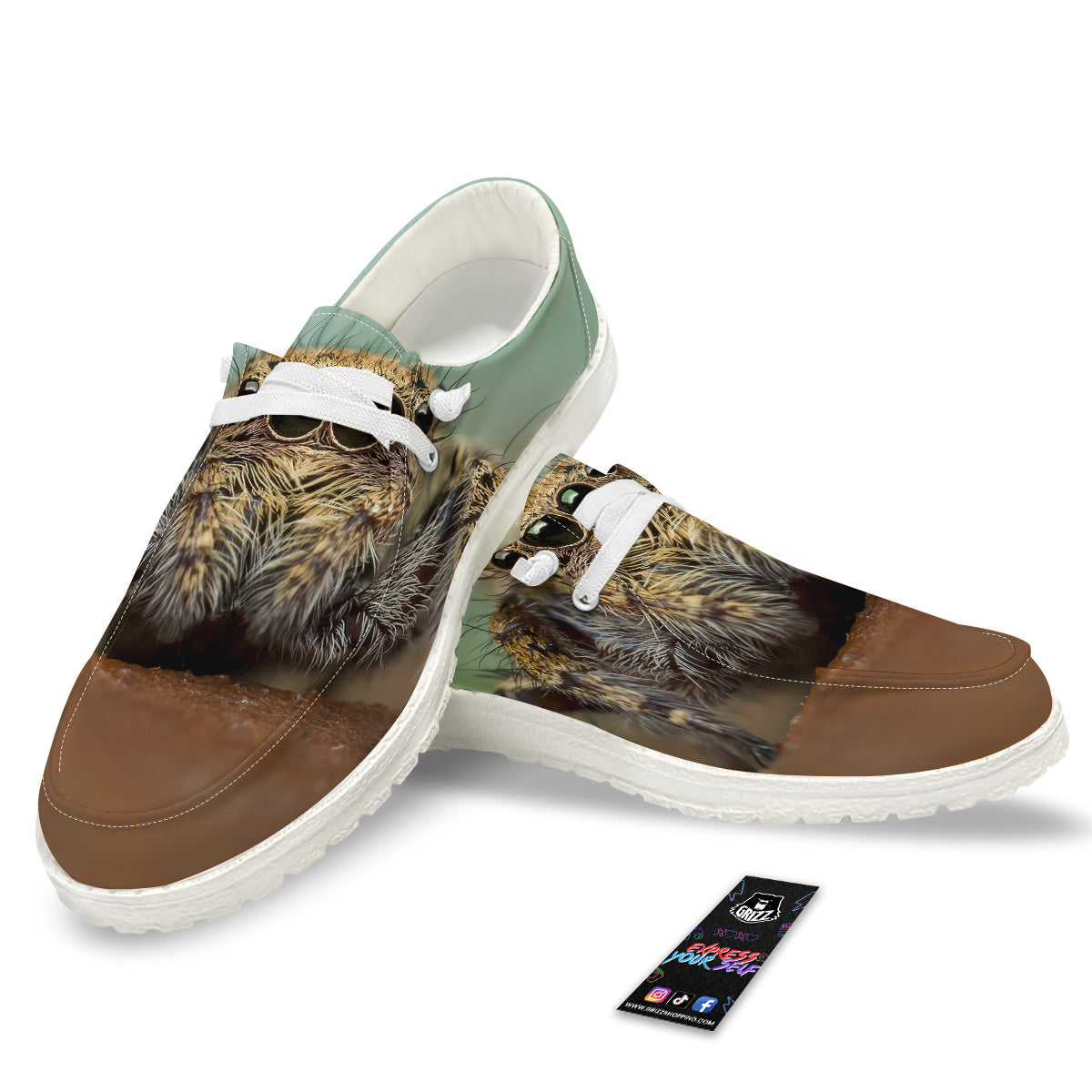 Portrait Spider Print White Loafers-grizzshop