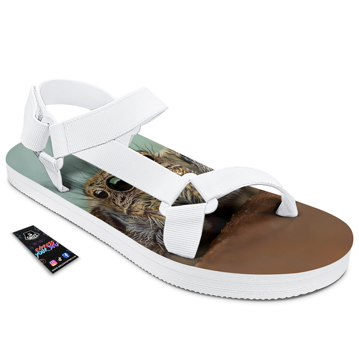 Portrait Spider Print White Open Toe Sandals-grizzshop
