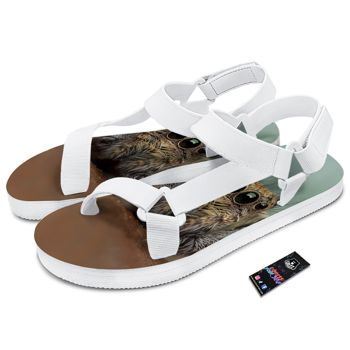 Portrait Spider Print White Open Toe Sandals-grizzshop