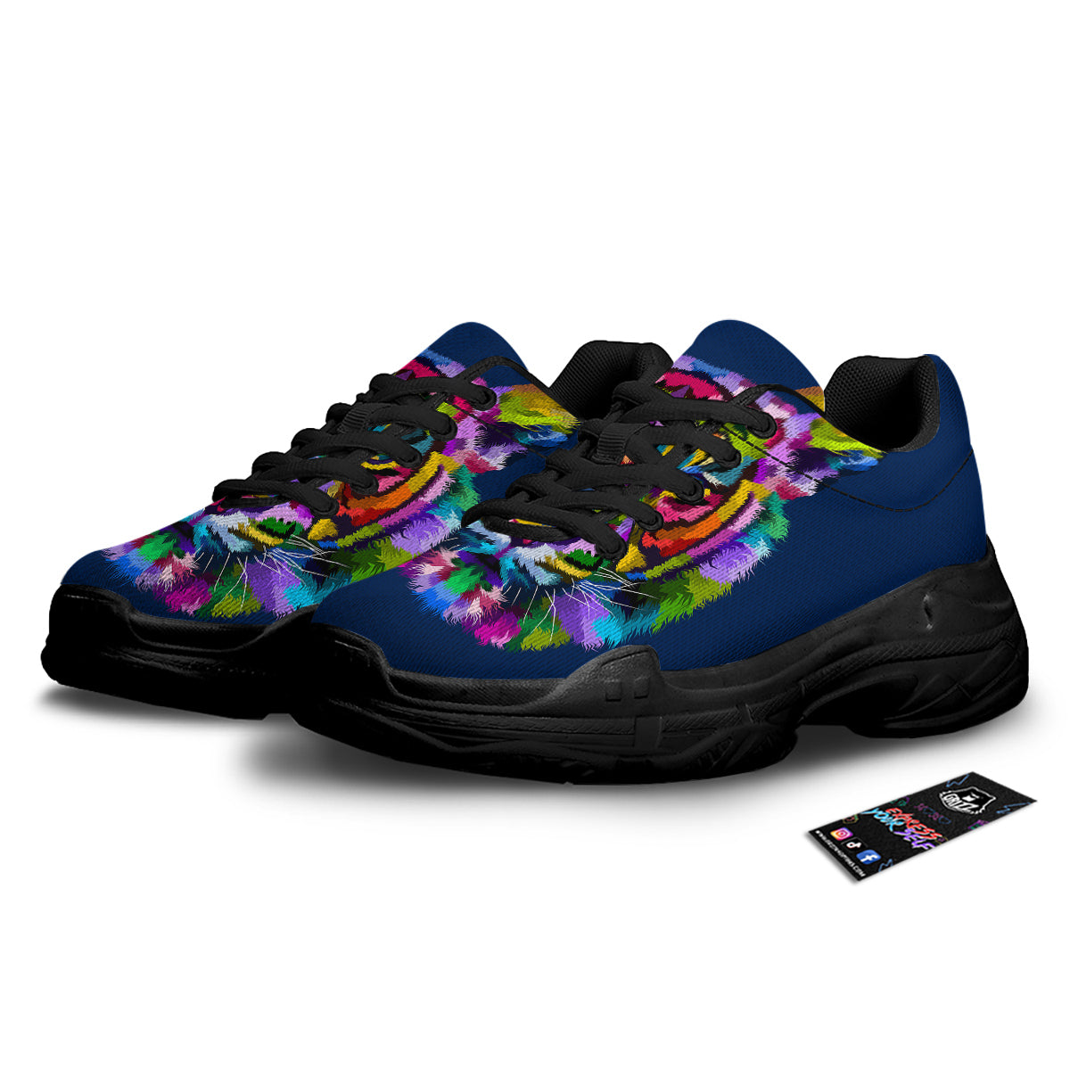 Portrait Tiger Colorful Print Black Chunky Shoes-grizzshop