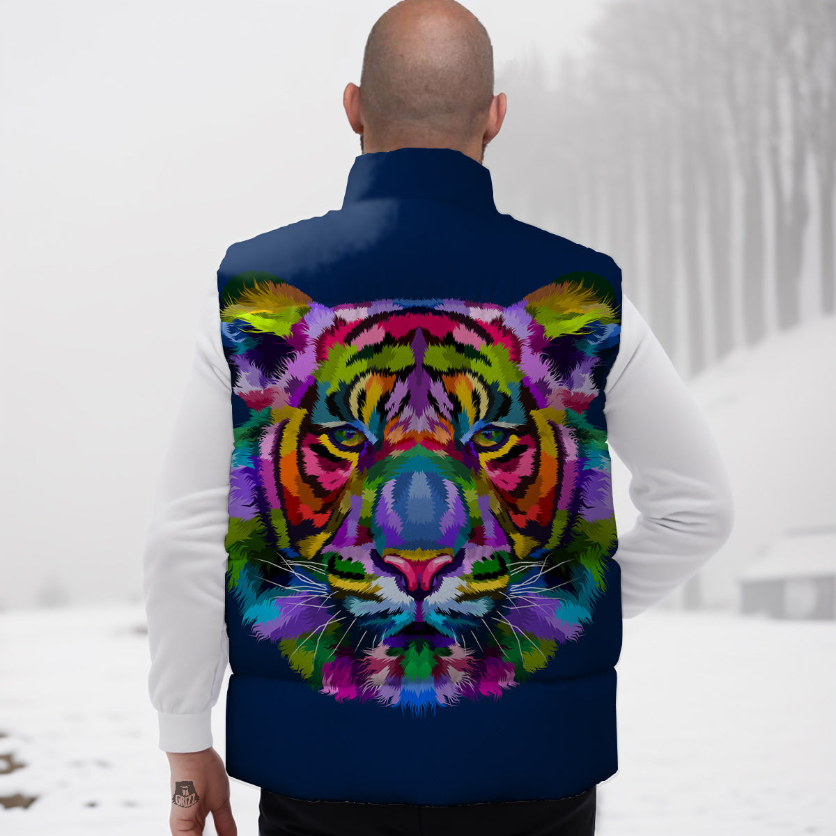 Portrait Tiger Colorful Print Down Vest