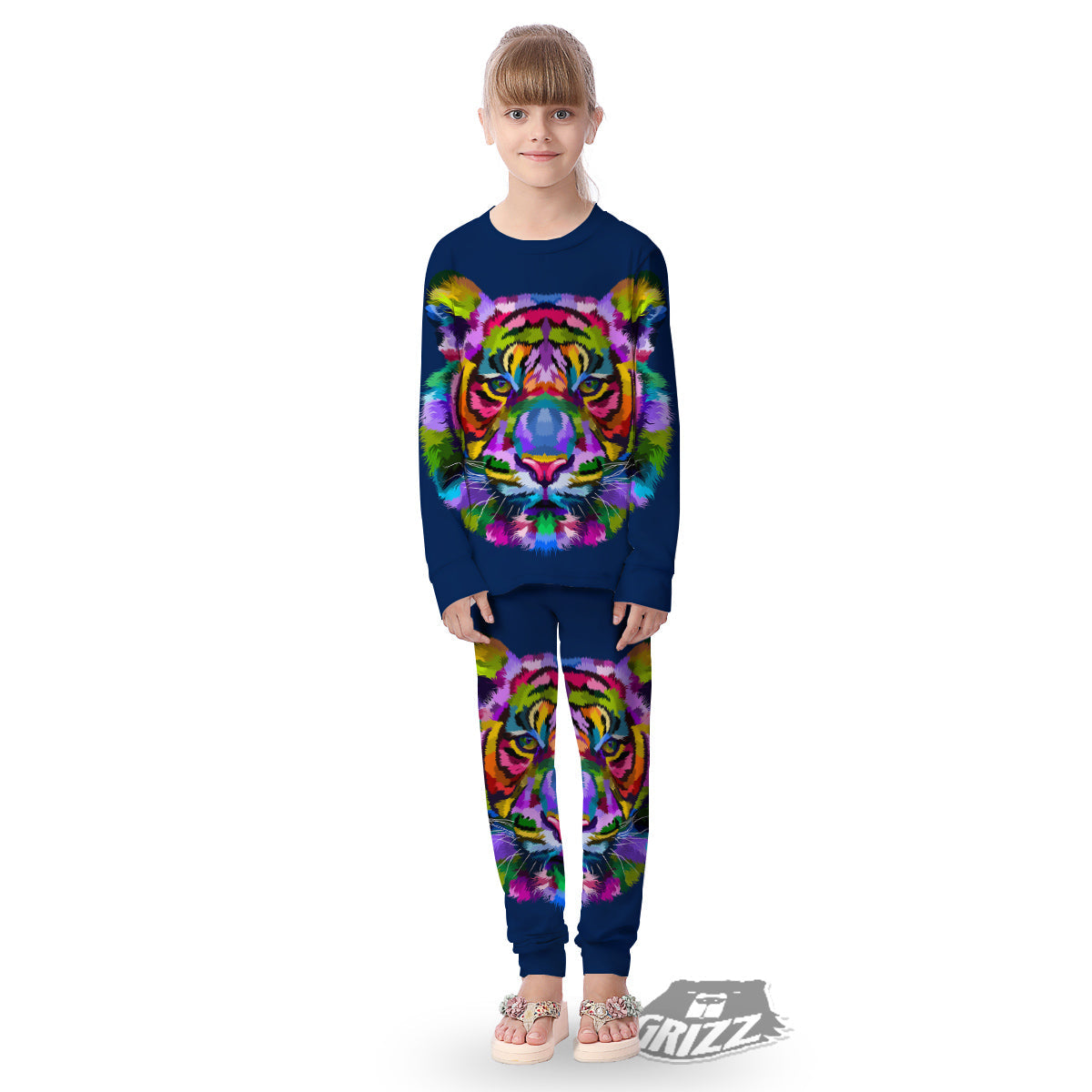 Portrait Tiger Colorful Print Kid's Pajamas-grizzshop