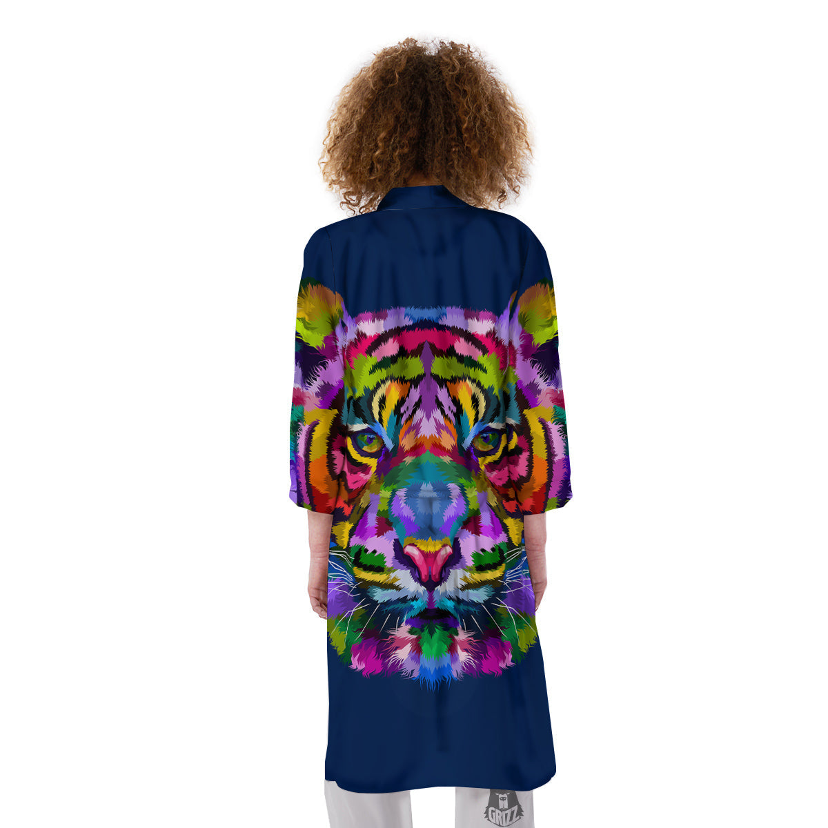 Portrait Tiger Colorful Print Kimono-grizzshop