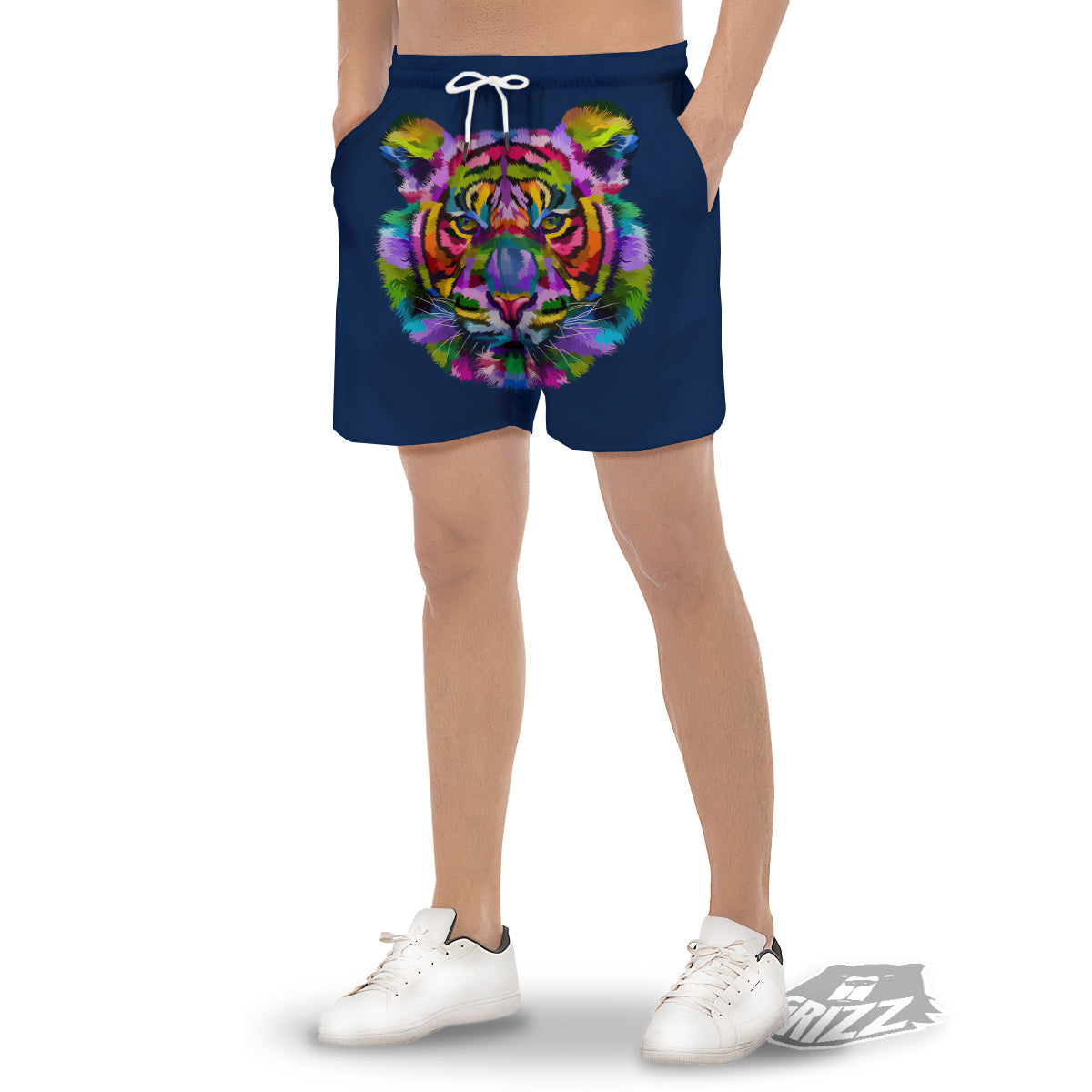 Portrait Tiger Colorful Print Men's Gym Shorts-grizzshop