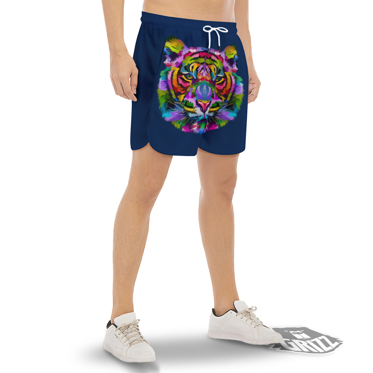 Portrait Tiger Colorful Print Men's Gym Shorts-grizzshop