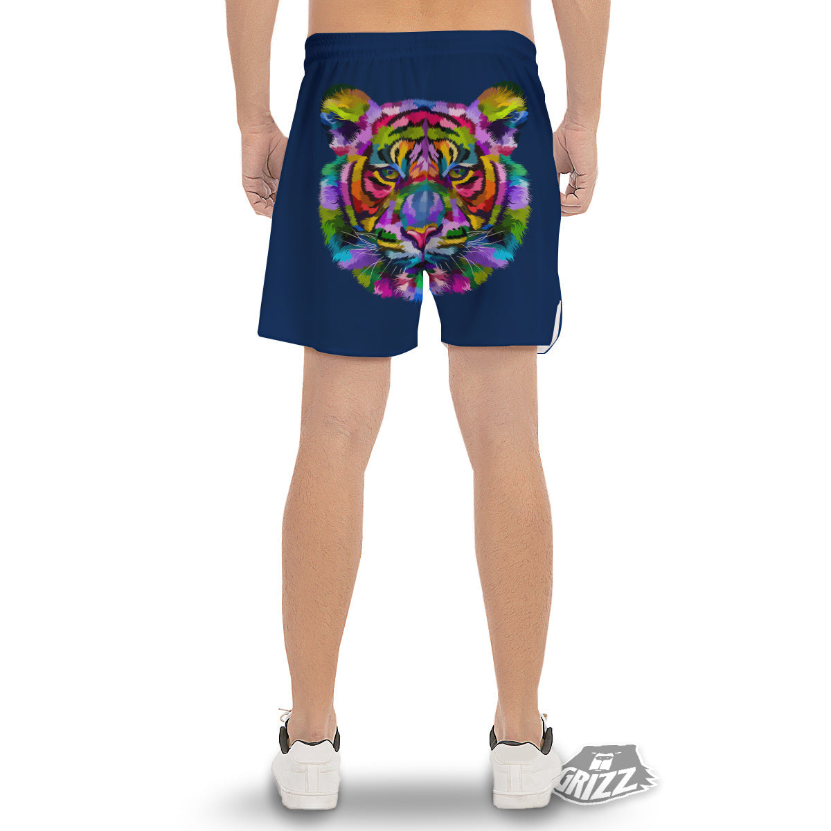 Portrait Tiger Colorful Print Men's Gym Shorts-grizzshop