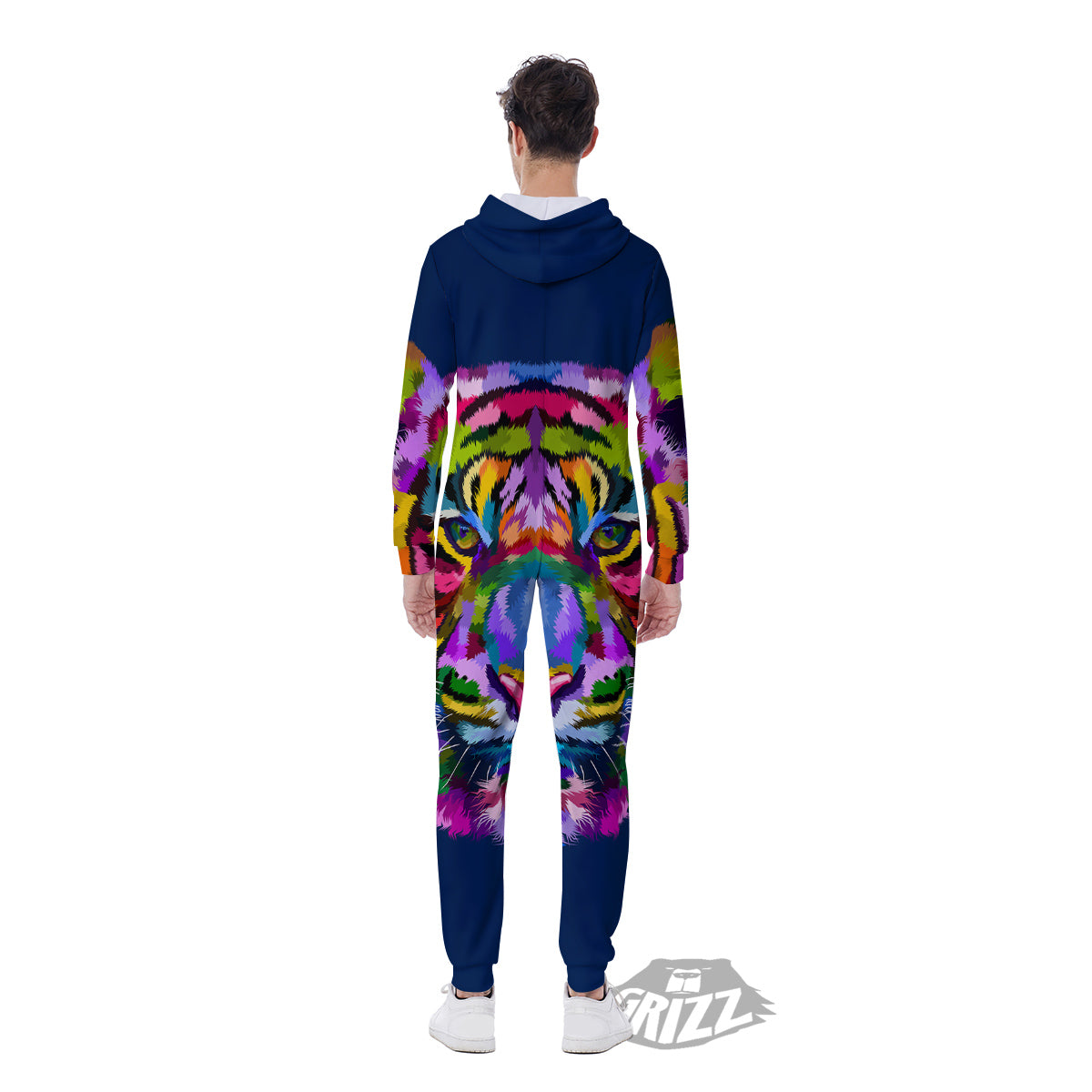 Portrait Tiger Colorful Print Men's Jumpsuit-grizzshop