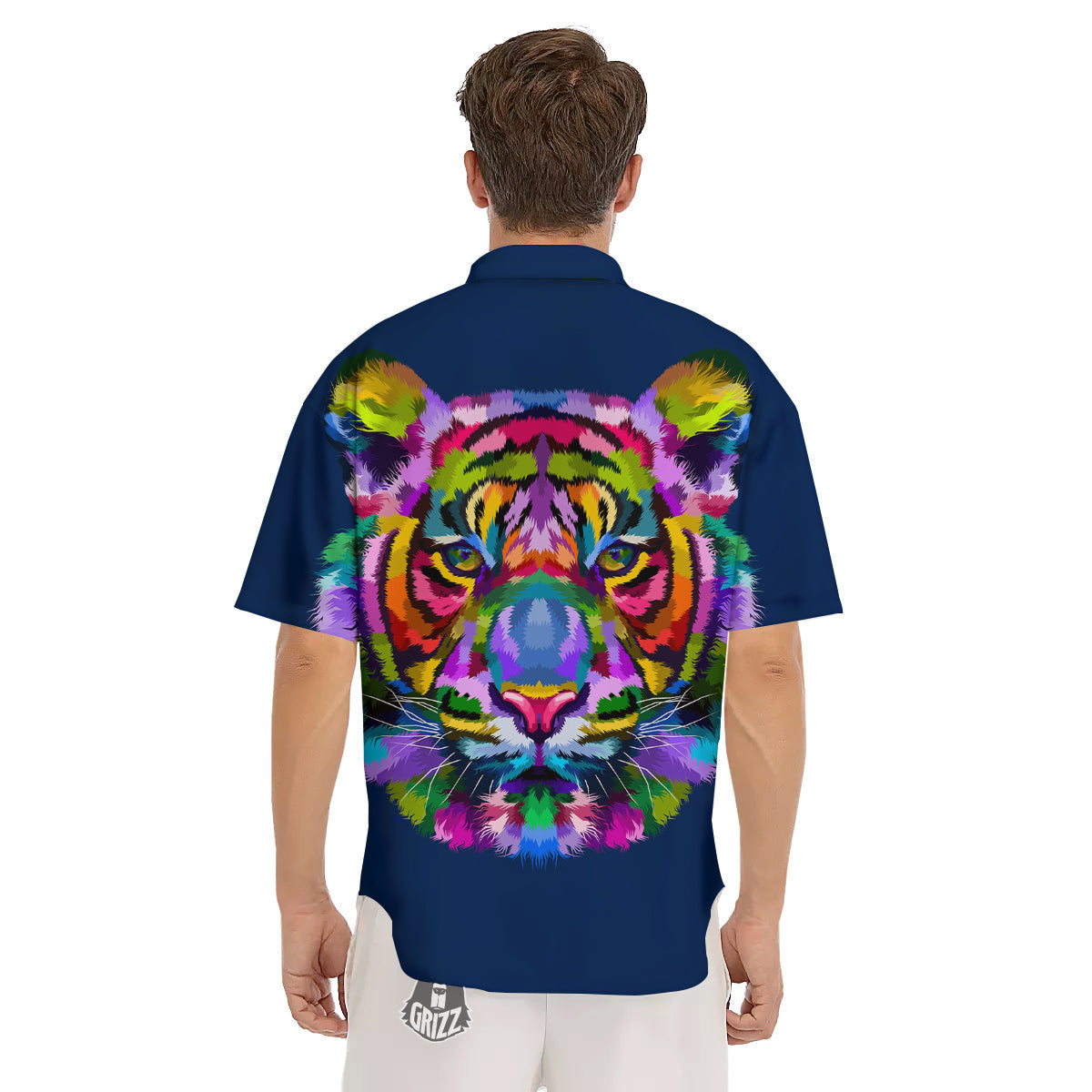 Portrait Tiger Colorful Print Men's Short Sleeve Shirts-grizzshop