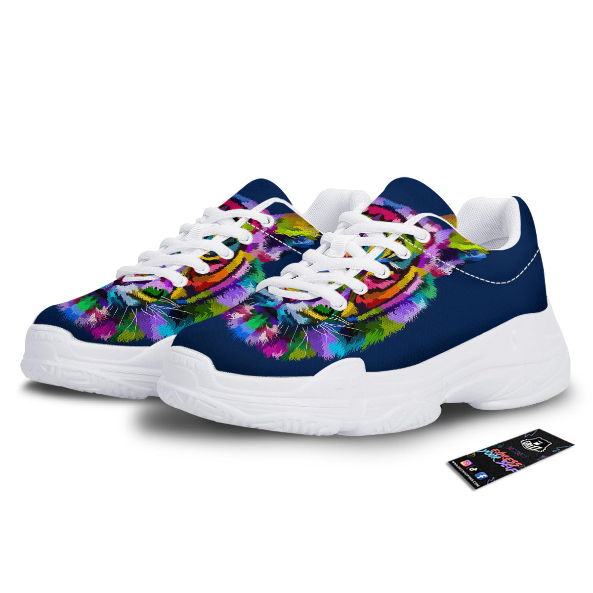 Portrait Tiger Colorful Print White Chunky Shoes-grizzshop