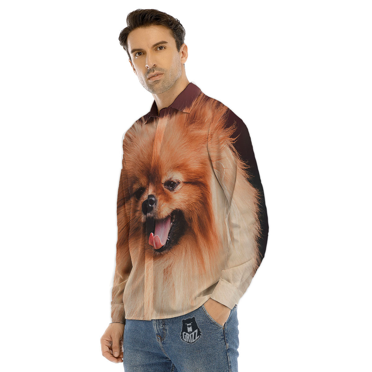 Portrait Vintage Pomeranian Men's Dress Shirts-grizzshop
