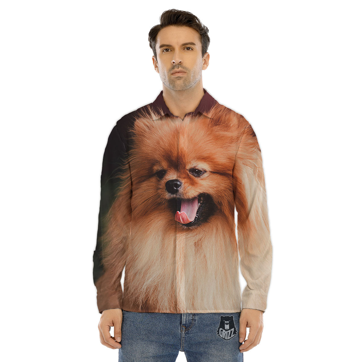 Portrait Vintage Pomeranian Men's Dress Shirts-grizzshop