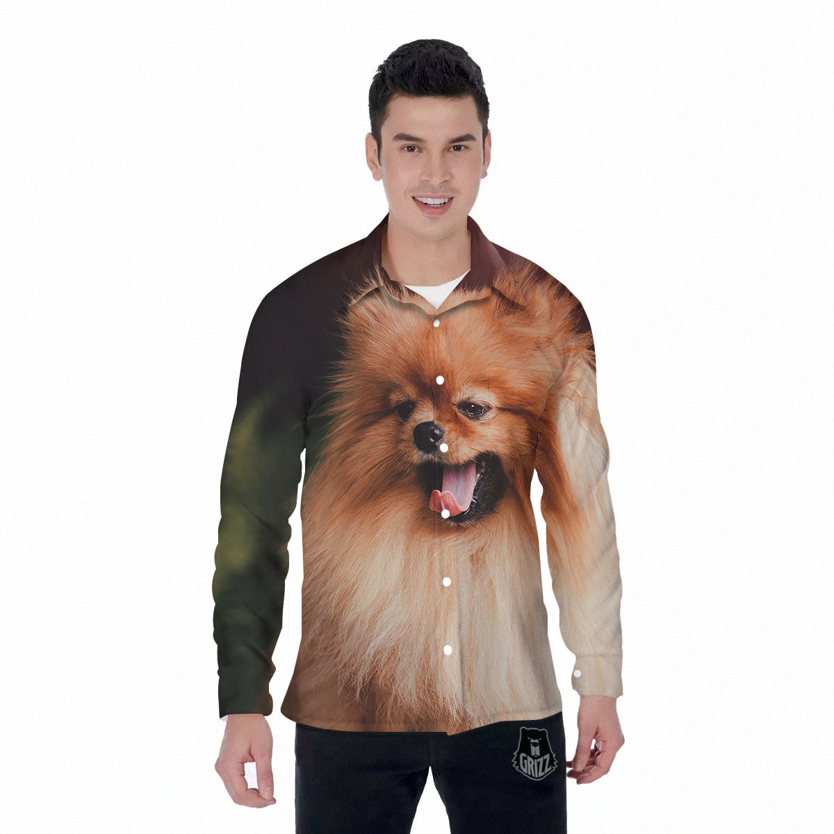 Portrait Vintage Pomeranian Men's Long Sleeve Shirts-grizzshop