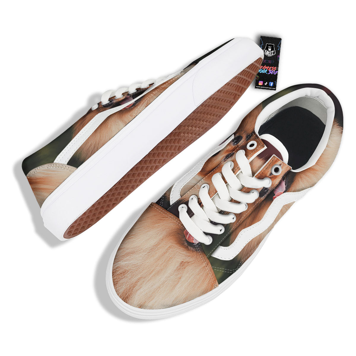 Portrait Vintage Pomeranian Skate Shoes-grizzshop