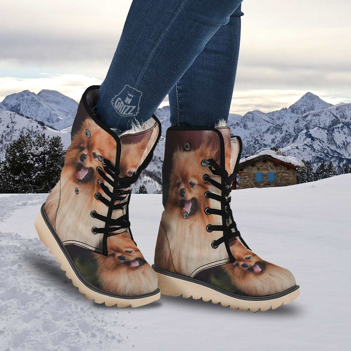 Portrait Vintage Pomeranian Snow Boots-grizzshop