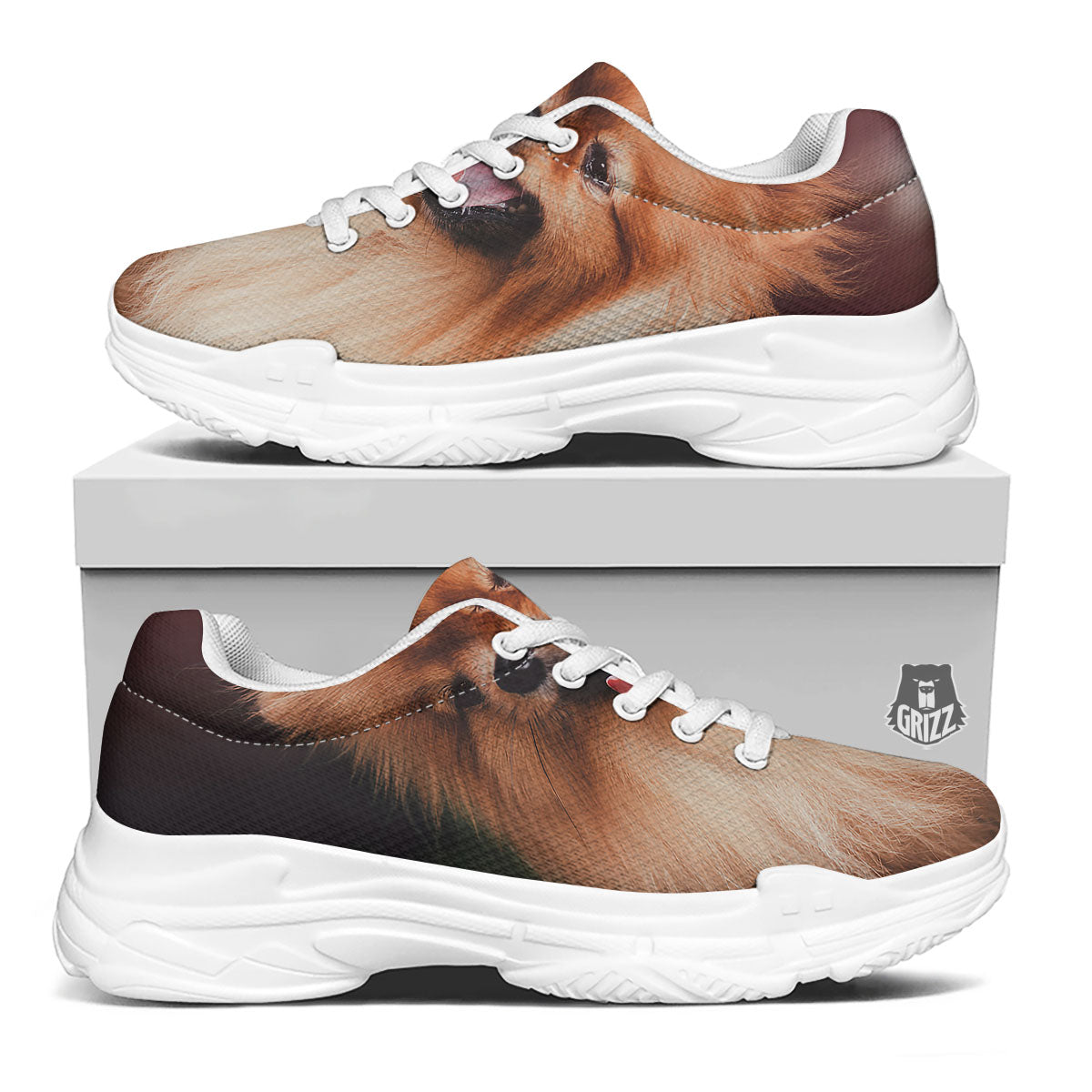 Portrait Vintage Pomeranian White Chunky Shoes-grizzshop