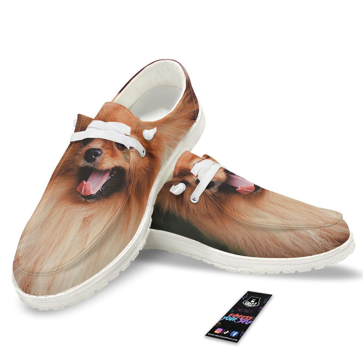 Portrait Vintage Pomeranian White Loafers-grizzshop
