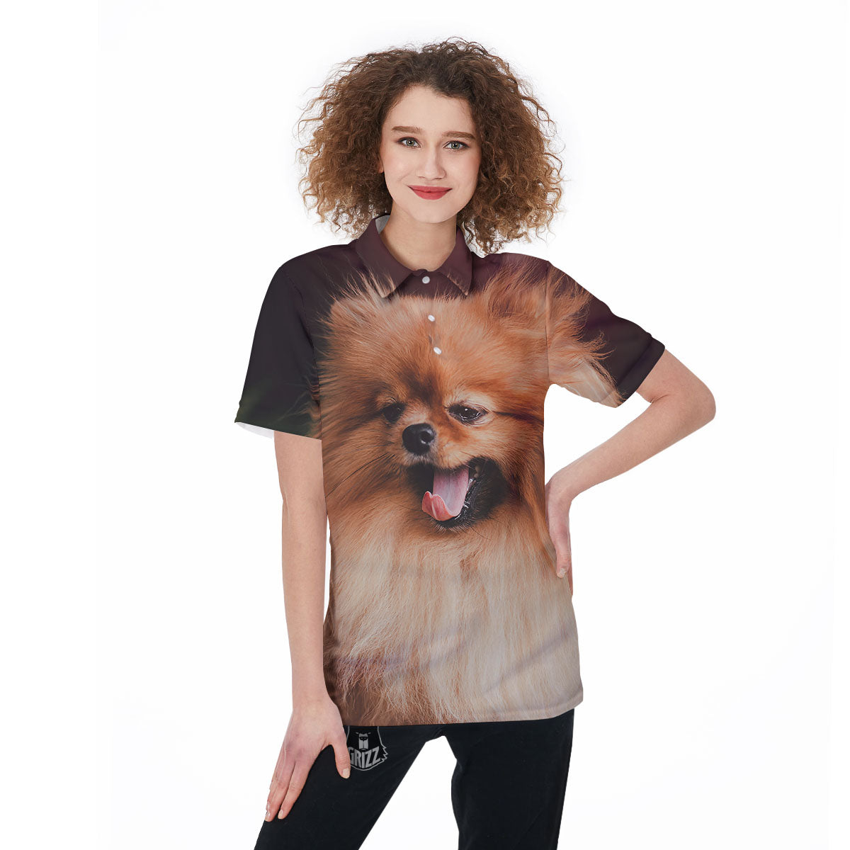 Portrait Vintage Pomeranian Women's Golf Shirts-grizzshop