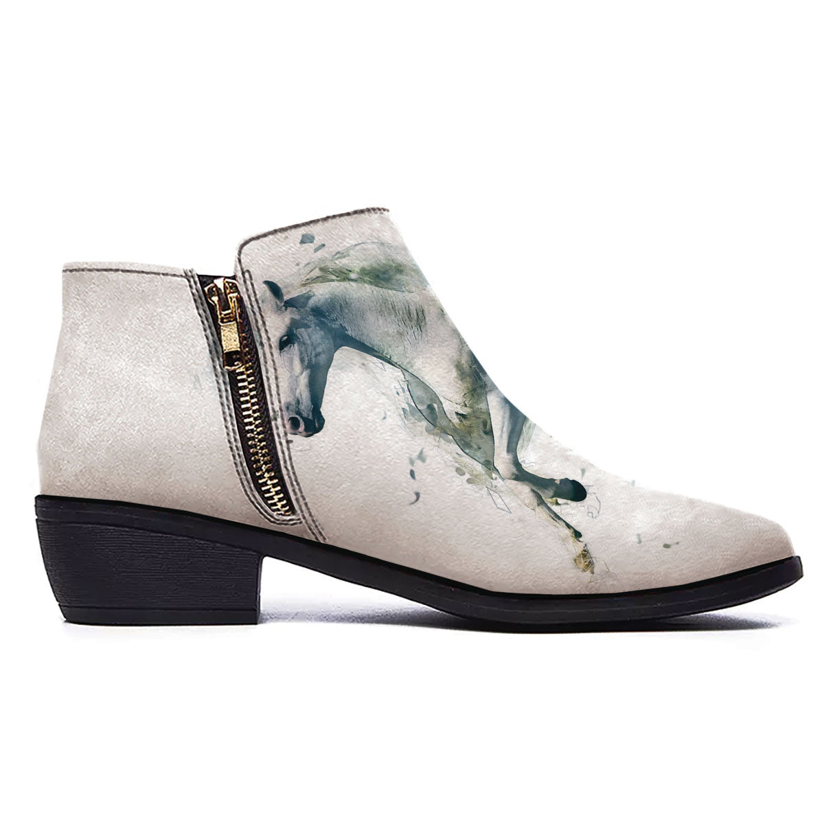 Portrait White Horse Print Ankle Boots-grizzshop