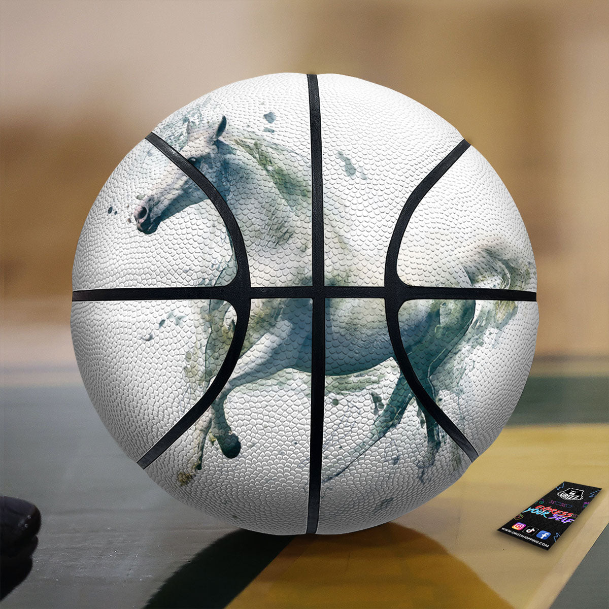 Portrait White Horse Print Basketball