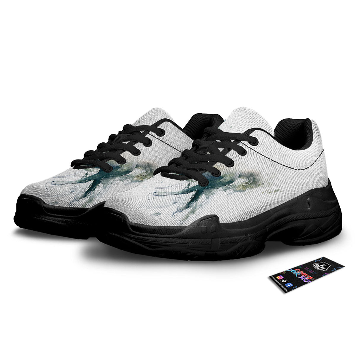 Portrait White Horse Print Black Chunky Shoes-grizzshop