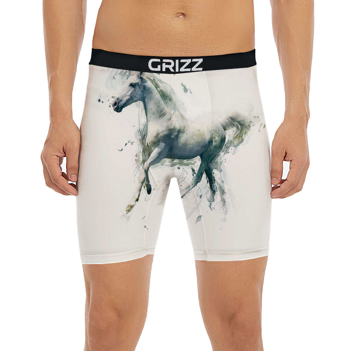 Portrait White Horse Print Boxer Briefs-grizzshop