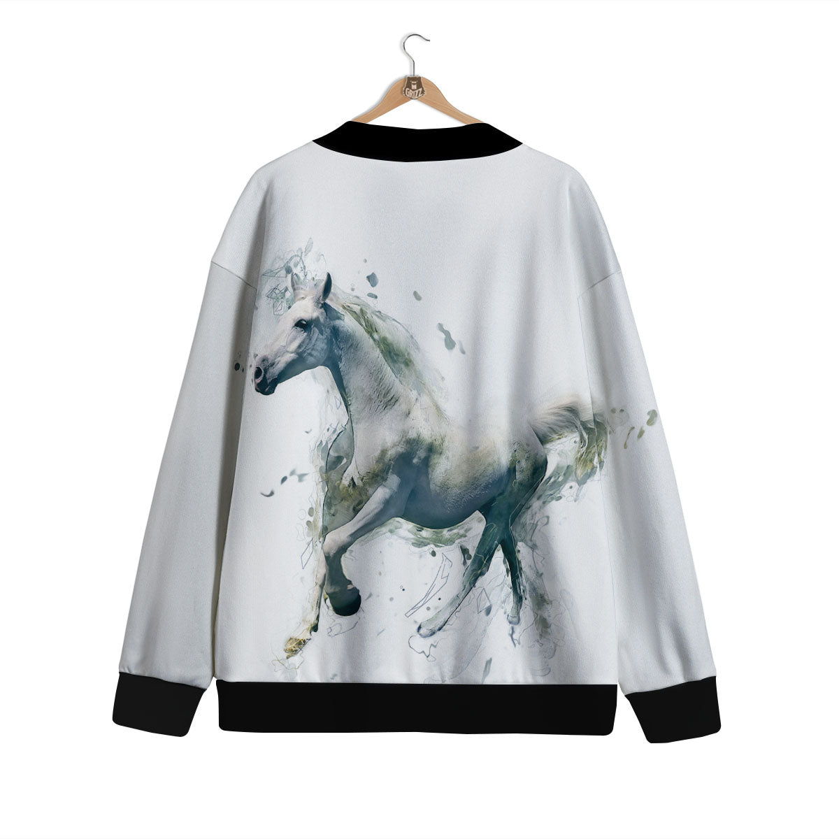 Portrait White Horse Print Cardigan-grizzshop