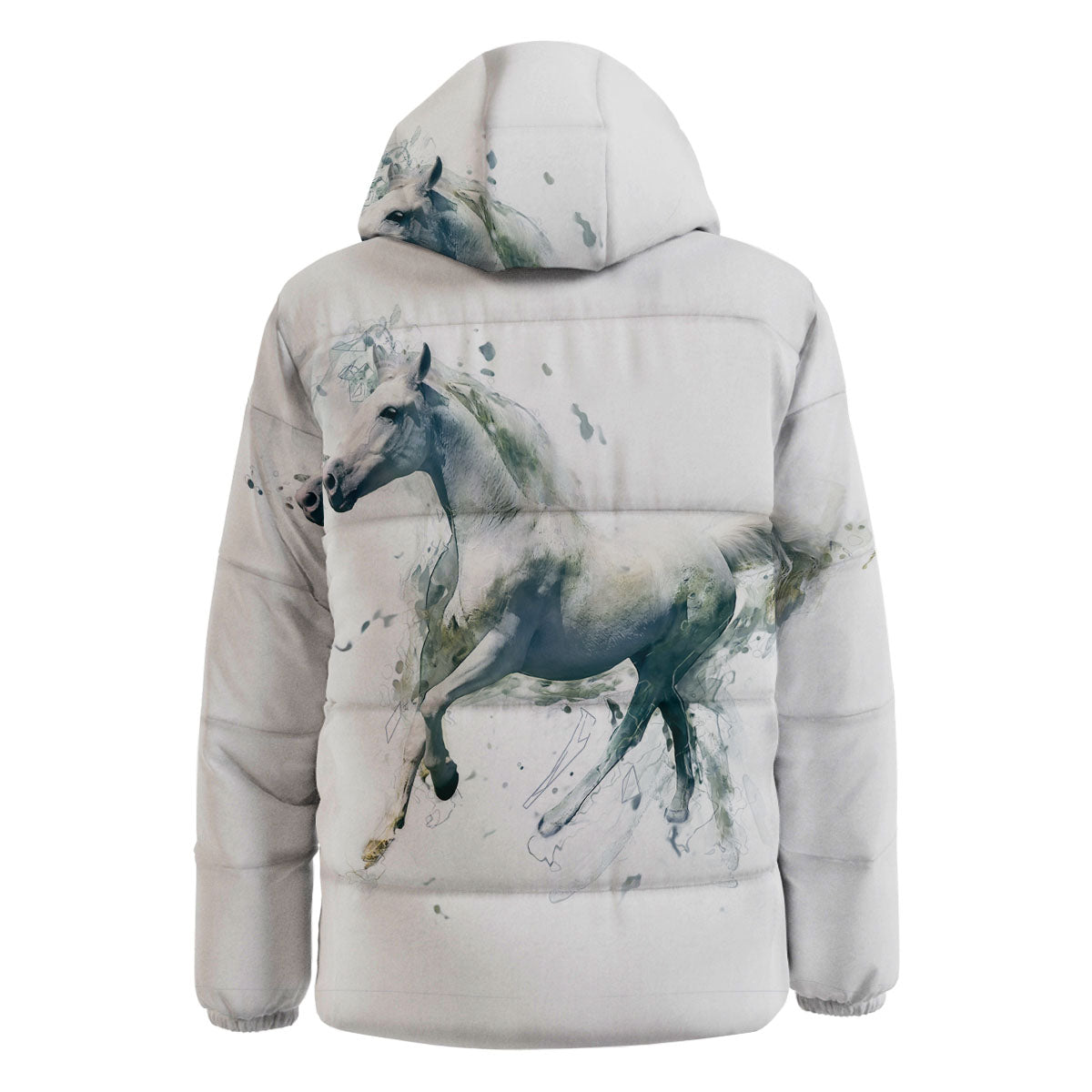Portrait White Horse Print Down Jacket-grizzshop