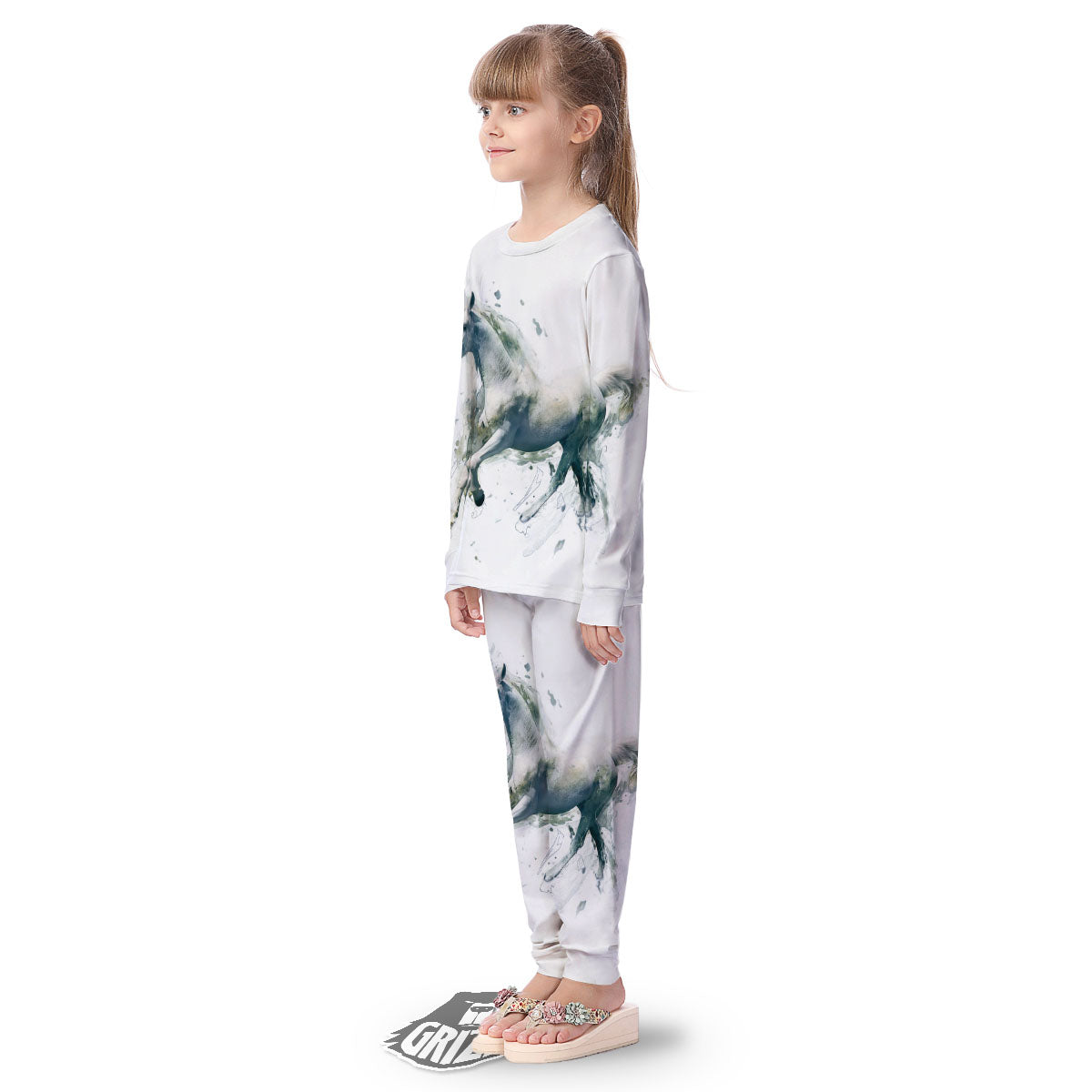 Portrait White Horse Print Kid's Pajamas-grizzshop