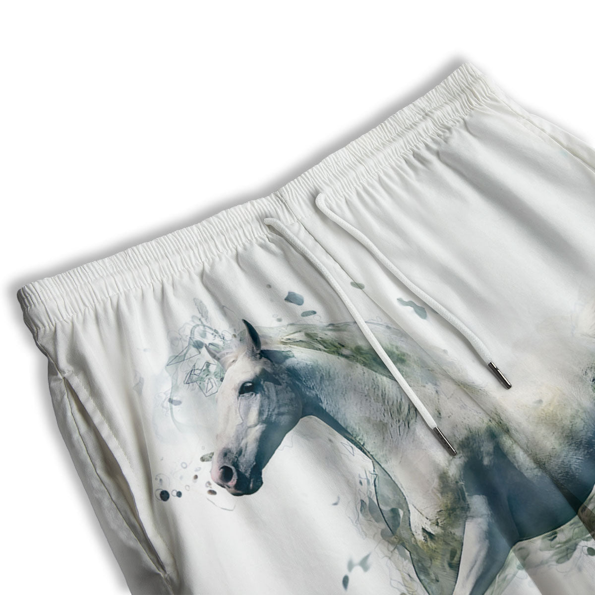 Portrait White Horse Print Men's Athletic Shorts
