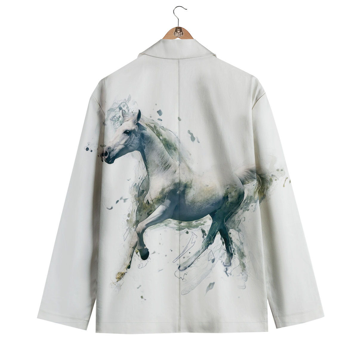 Portrait White Horse Print Men's Blazer-grizzshop