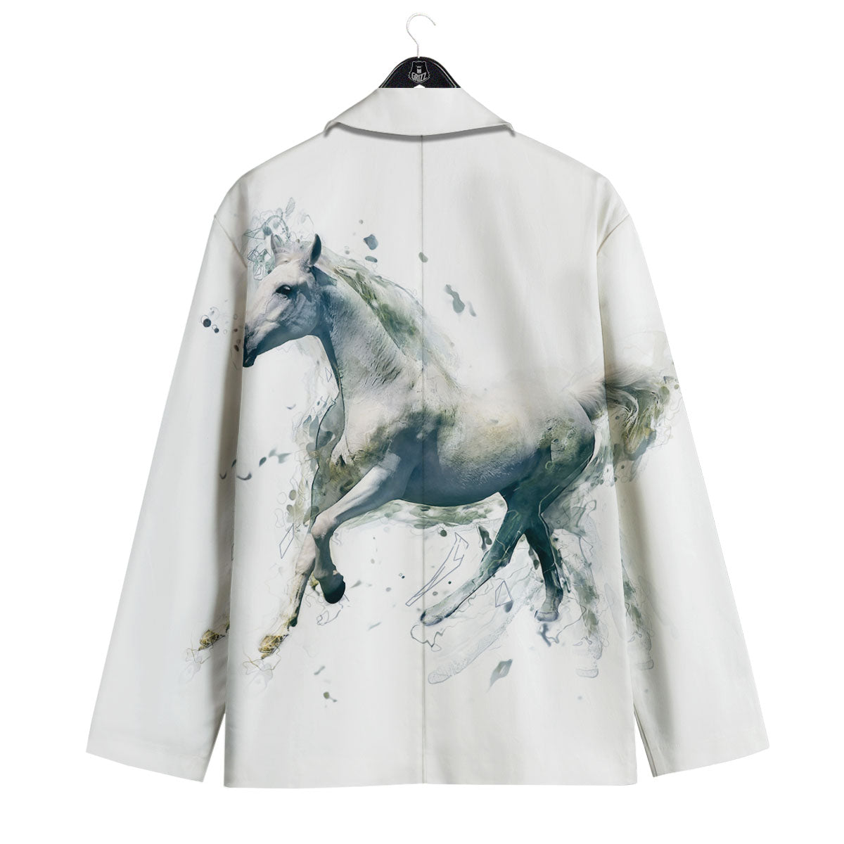 Portrait White Horse Print Men's Sport Coat-grizzshop