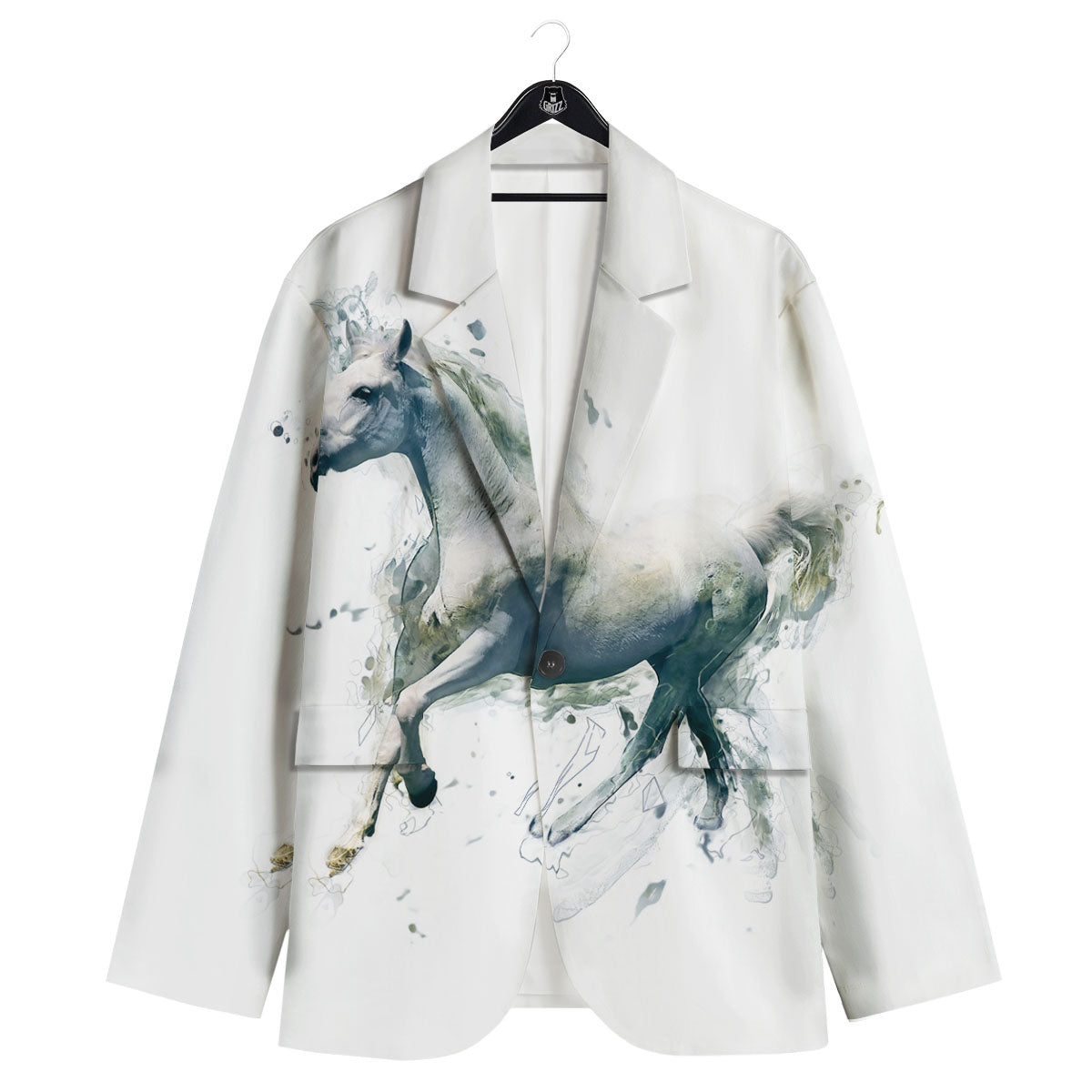 Portrait White Horse Print Men's Sport Coat-grizzshop