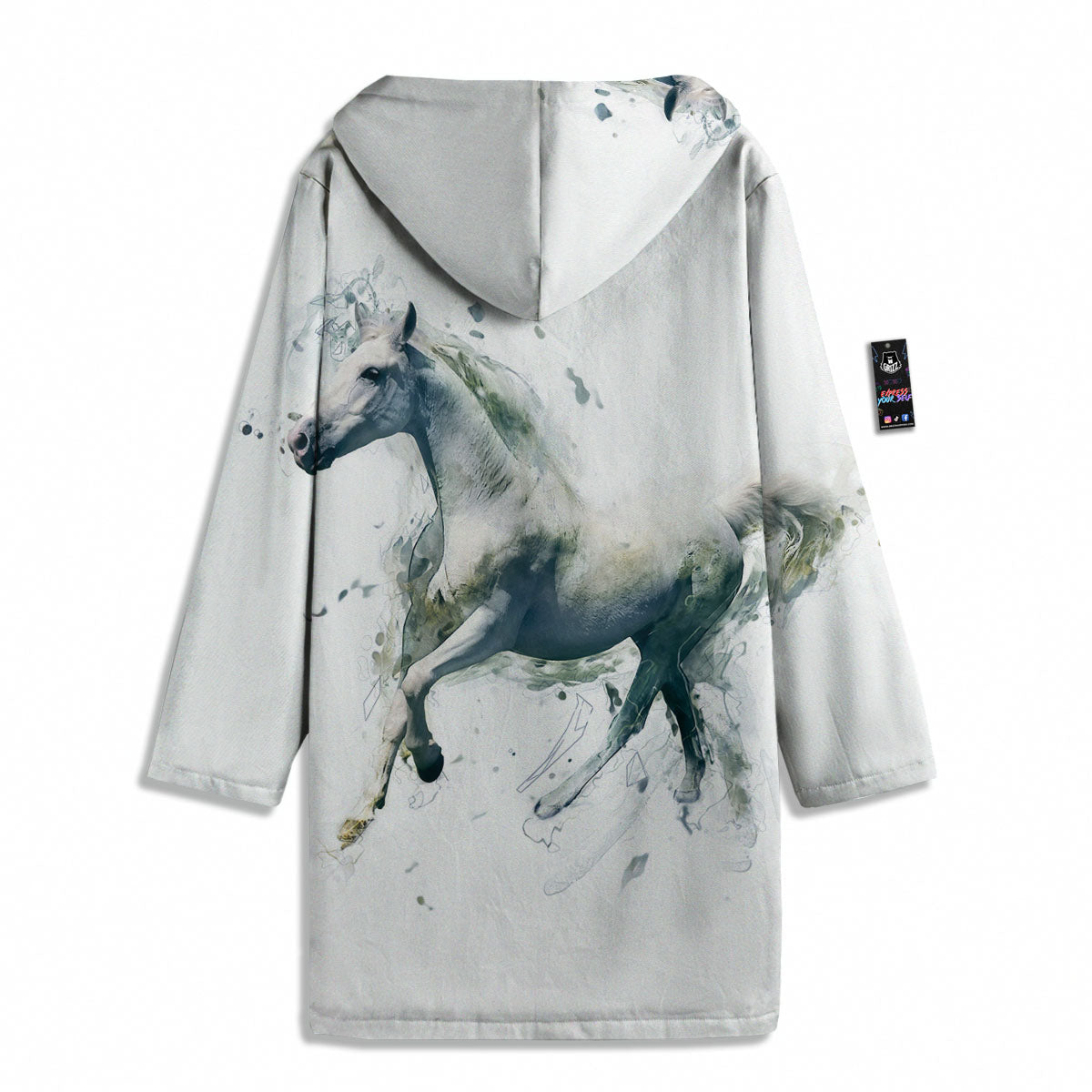 Portrait White Horse Print Men's Windbreaker Jacket-grizzshop