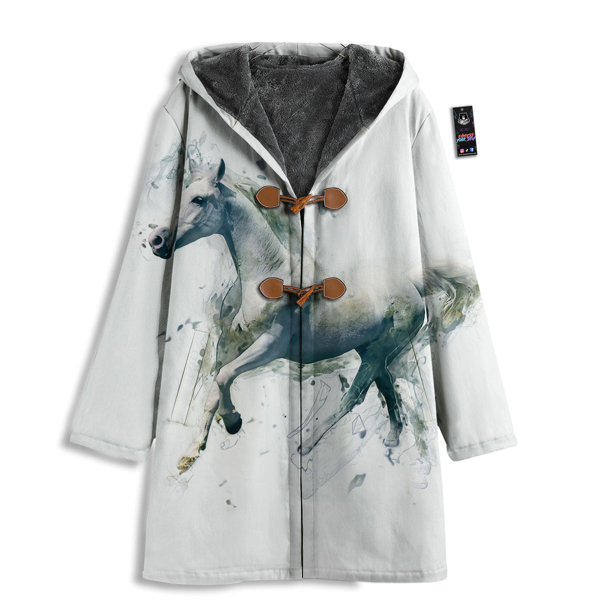 Portrait White Horse Print Men's Windbreaker Jacket-grizzshop