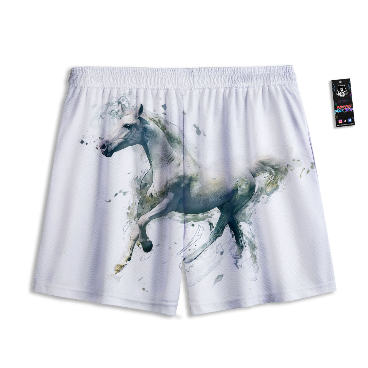 Portrait White Horse Print Mesh Shorts